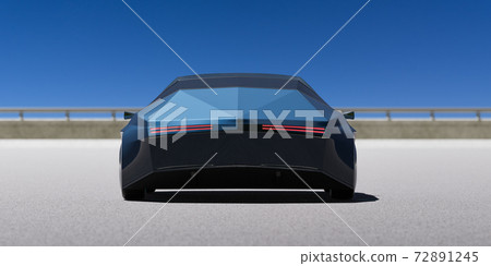 EV concept car on asphalt road. 3d rendering with my own creative design. 72891245