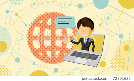 Illustration of a man in a suit popping out of a PC screen Illustration of a man in a suit popping out of a PC screen 72891625