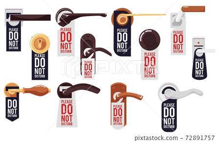 Set of door handles with tag - do not disturb, flat vector illustration isolated. Set of door handles with tag - do not disturb, flat vector illustration isolated. 72891757