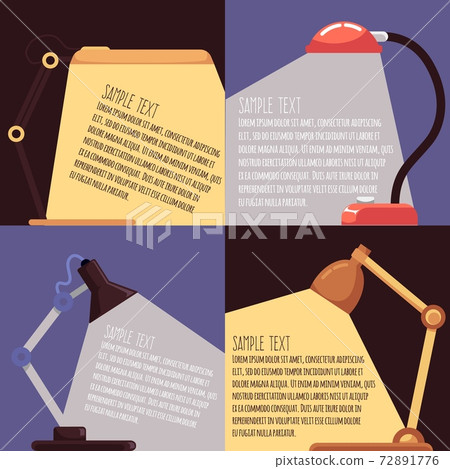 Adjustable electric work desk lamps illuminating the text a vector illustrations Adjustable electric work desk lamps illuminating the text a vector illustrations 72891776