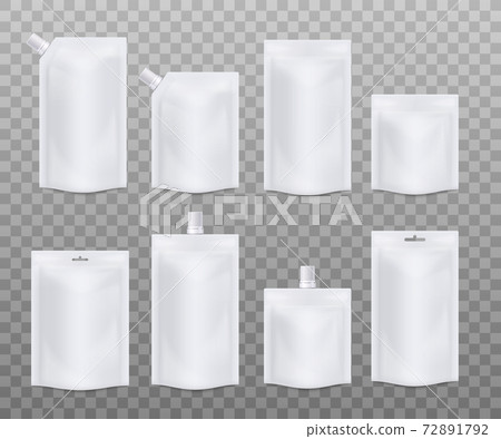 Templates of blank white doy packs set realistic vector illustration isolated. 72891792