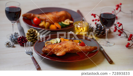 Roast chicken for Christmas, roast leg, grilled chicken thighs, teriyaki chicken, Christmas dishes, chicken. Roast chicken for Christmas, roast leg, grilled chicken thighs, teriyaki chicken, Christmas dishes, chicken. 72893833
