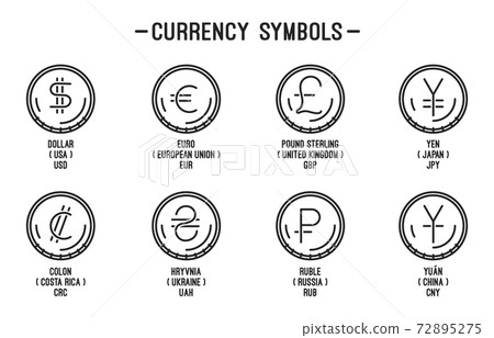 Line coin icons set with currency symbols Line coin icons set with currency symbols 72895275
