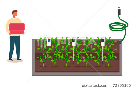 Urban farming, gardening or agriculture. Automatic irrigation sprinklers. Vector illustration 72895360
