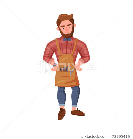 Professional Bearded Male Barber Character, Hairdressing Salon, Hair Studio Service Cartoon Vector Illustration 72895419