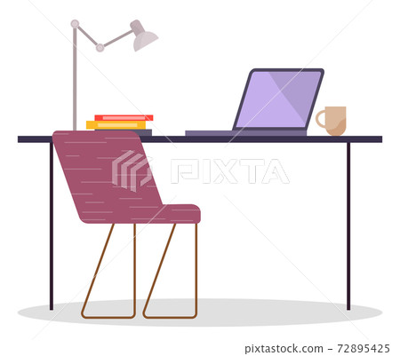 Workplace in office. Cabinet with workspace with table, comfortable armchair and computer Workplace in office. Cabinet with workspace with table, comfortable armchair and computer 72895425