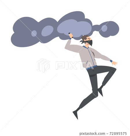Aggressive Man Radical with Covered Face Throwing Smoke Grenade Vector Illustration 72895575
