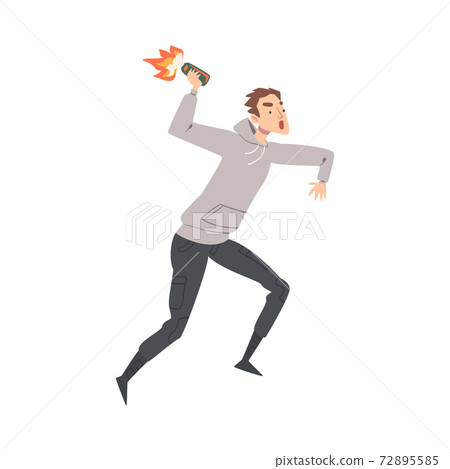 Male Character with Molotov Cocktail Attacking and Fighting in Street Riot Vector Illustration Male Character with Molotov Cocktail Attacking and Fighting in Street Riot Vector Illustration 72895585