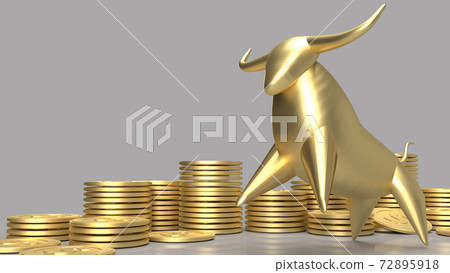 The gold bull and coins group for business content 3d rendering. The gold bull and coins group for business content 3d rendering. 72895918