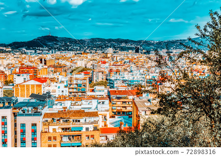 Panorama on Barcelona city from Montjuic castle.Catalonia. Spain. 72898316