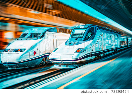 Modern hi-speed passenger train, in  movement (motion). 72898434
