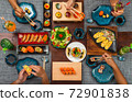 Top angle shot of a table with Japanese cuisine: inari sushi set 72901838