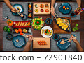 Top angle shot of a table with Japanese cuisine: inari sushi set 72901840