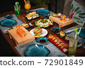 Table with Japanese cuisine: inari sushi set 72901849