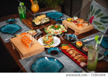Table with Japanese cuisine: inari sushi set Table with Japanese cuisine: inari sushi set 72901849