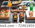 Table with Japanese cuisine: inari sushi set 72901850