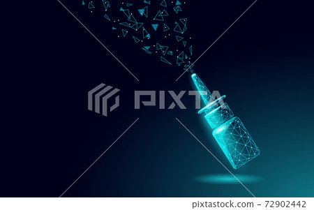 Rhinitis nose low poly . Treatment nasal medicine coryza. Pharmacy runny nose spray. Polygonal design banner template vector illustration 72902442