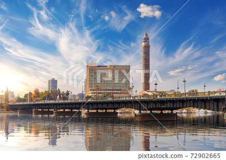 View on the Cairo Tower in Gezira island and the bridge over the Nile, Egypt View on the Cairo Tower in Gezira island and the bridge over the Nile, Egypt 72902665