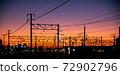 Overhead line against the backdrop of the madder-colored sunset 72902796