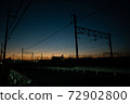 Overhead line against the backdrop of the madder-colored sunset 72902800