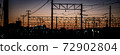 Overhead line against the backdrop of the madder-colored sunset 72902804