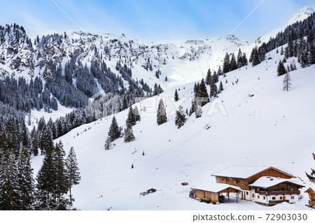 Winter snow chalet in Austrian Alps, Austria Winter snow chalet in Austrian Alps, Austria 72903030