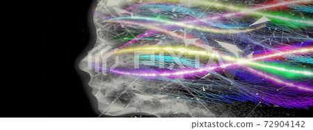 3D illustration of an abstract woman's profile drawn with colorful smoke 72904142