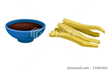 Soy Meat or Textured Soy Protein and Soy Sauce in Bowl Vector Set 72904304