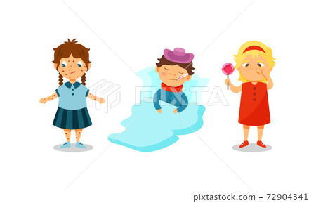 Sick Children Feeling Unwell and Suffering from Pain Vector Illustration Set Sick Children Feeling Unwell and Suffering from Pain Vector Illustration Set 72904341