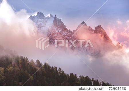 Colorful evening French Alps mountains, France Colorful evening French Alps mountains, France 72905668
