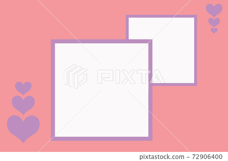 Pink frame. Copy space. Smooth pink background. Two purple frames. Decoration of purple hearts. Postcard for lovers, for birthday, Valentine's day, wedding. Pink frame. Copy space. Smooth pink background. Two purple frames. Decoration of purple hearts. Postcard for lovers, for birthday, Valentine's day, wedding. 72906400