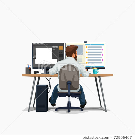 male designer at work sitting at desk male designer at work sitting at desk 72906467