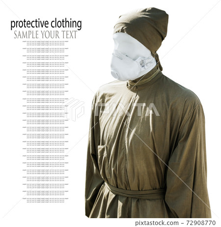 mannequin in a protective suit and mask isolated on a white background. mannequin in a protective suit and mask isolated on a white background. 72908770