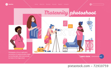 Photographer with digital camera taking pictures for pregnant woman. 72910759