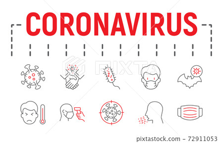 Coronavirus thin line icon set, illness symbols collection, vector sketches, logo illustrations, covid 19 icons, epidemic signs linear pictograms package isolated on white background. 72911053