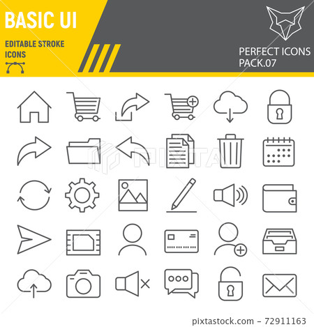 Basic UI line icon set, web mobile symbols collection, vector sketches, logo illustrations, ui icons, universal signs linear pictograms, editable stroke. Basic UI line icon set, web mobile symbols collection, vector sketches, logo illustrations, ui icons, universal signs linear pictograms, editable stroke. 72911163
