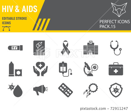 HIV and AIDS glyph icon set, healthcare collection, vector sketches, logo illustrations, HIV icons, medicine signs solid pictograms, editable stroke. 72911247