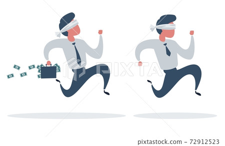 A blindfold businessman running with briefcase, business, energetic, dynamic concept 72912523