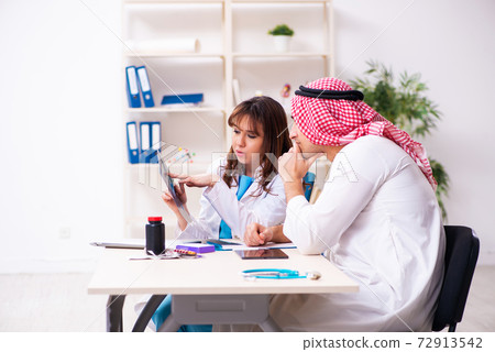 Young arab businessman visiting caucasian female doctor 72913542