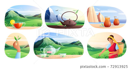 Natural Tea Production Flat Compositions 72913925