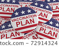 Pile of Vaccination Plan Buttons With US Flag, 3d illustration 72914324