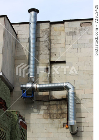 metal pipe for supply and exhaust ventilation goes outside the house. the built-in motor runs inside metal pipe for supply and exhaust ventilation goes outside the house. the built-in motor runs inside 72915429
