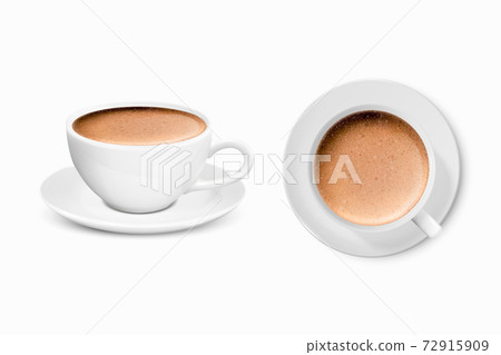 Vector 3d Realistic White Porcelain Ceramic Mug with Milk Coffee and Foam Set Isolated on White Background. Capuccino, Latte. Stock Vector Illustration. Design Template for Mockup. Front, Top View Vector 3d Realistic White Porcelain Ceramic Mug with Milk Coffee and Foam Set Isolated on White Background. Capuccino, Latte. Stock Vector Illustration. Design Template for Mockup. Front, Top View 72915909