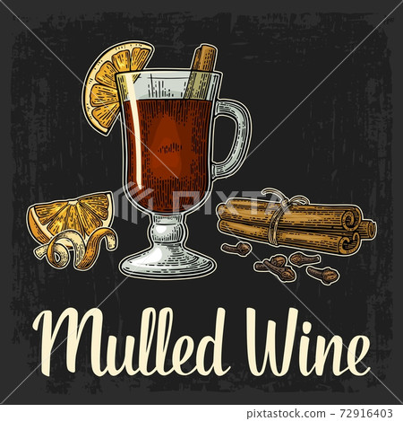 Mulled wine with glass and ingredients. Mulled wine with glass and ingredients. 72916403