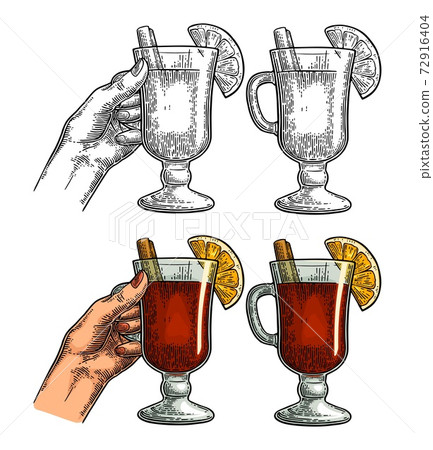Female hand holding a glass of wine. Vintage vector engraving i Female hand holding a glass of wine. Vintage vector engraving i 72916404