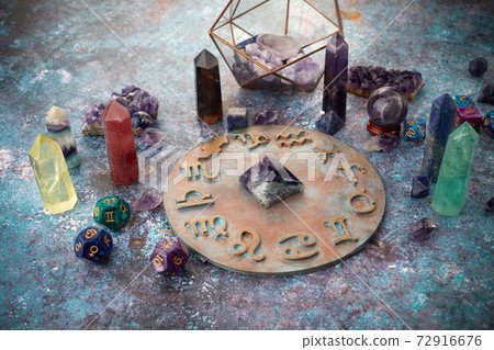 Crystals for healing, fortune telling and astrology. Esoteric concept. 72916676