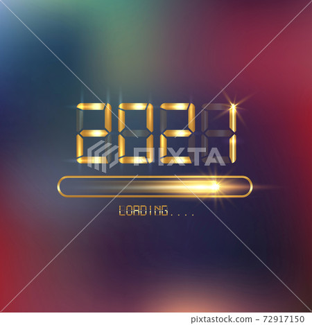 Happy new year 2021 with loading icon in flat gold led neon digital time style. Progress bar almost reaching new year's eve. Vector display golden 2021 loading isolated or colorful luxury background 72917150