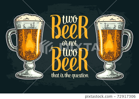 Two beer glass. Vintage vector engraving illustration for poster 72917306