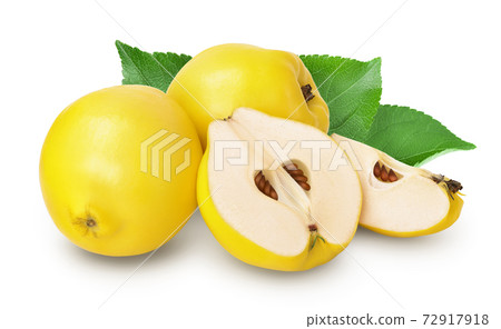 Fresh quince with half isolated on the white background with clipping path and full depth of field Fresh quince with half isolated on the white background with clipping path and full depth of field 72917918