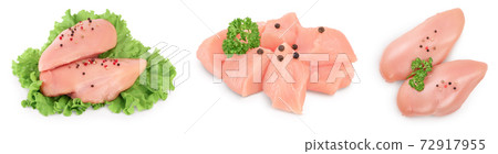Fresh chicken fillet isolated on white background with full depth of field. Set or collection Fresh chicken fillet isolated on white background with full depth of field. Set or collection 72917955